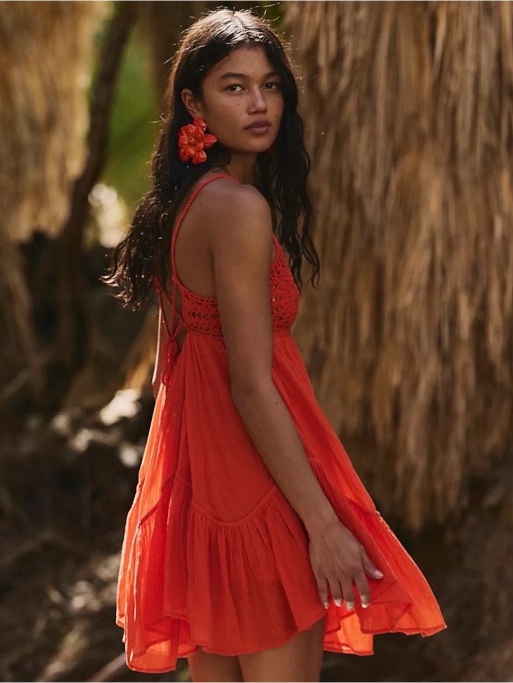 Free People Sandoll Cotton Mini Dress Small. color: Flame